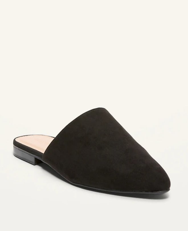 Faux-Suede Pointy-Toe Mule Flats