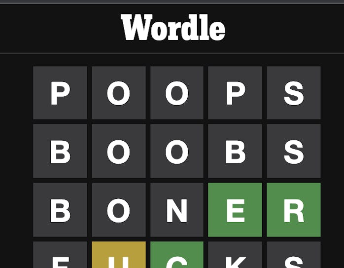 Wordle swear word guesses screenshot