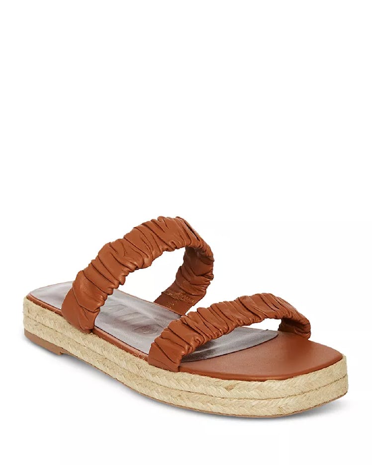 ruched brown leather espadrille sandals