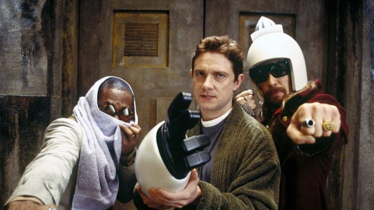 Mos Def, Martin Freeman, and Sam Rockwell in The Hitchhiker’s Guide to the Galaxy