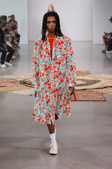 A model walks the runway for Kenneth Nicholson during NYFW: The Shows at Gallery at Spring Studios o...
