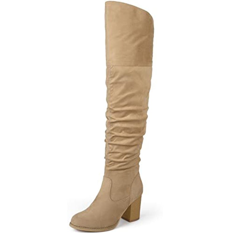 Journee Collection Over-The-Knee Ruched Stacked Heel Boots