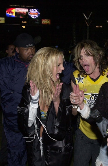 Britney Spears and Steven Tyler during the Super Bowl XXXV Halftime Show
