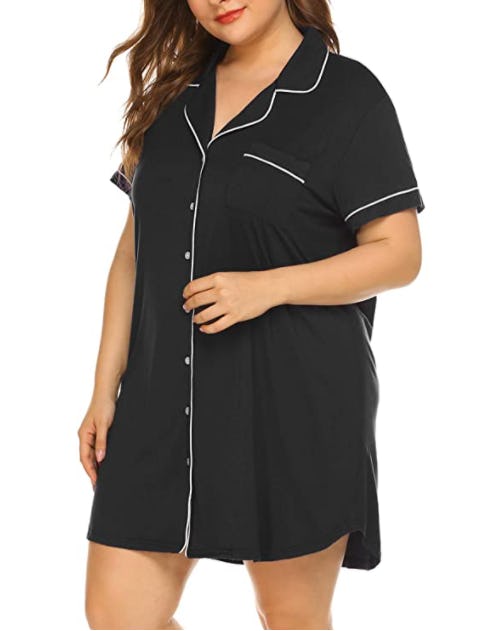 IN’VOLAND Plus Size Button Down Sleep Shirt