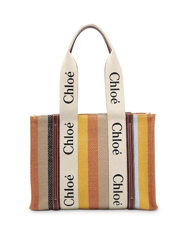 a striped woven chloe tote bag