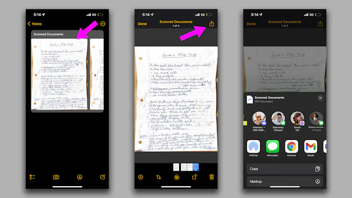 How to scan documents as PDFs directly into the Notes app on iOS