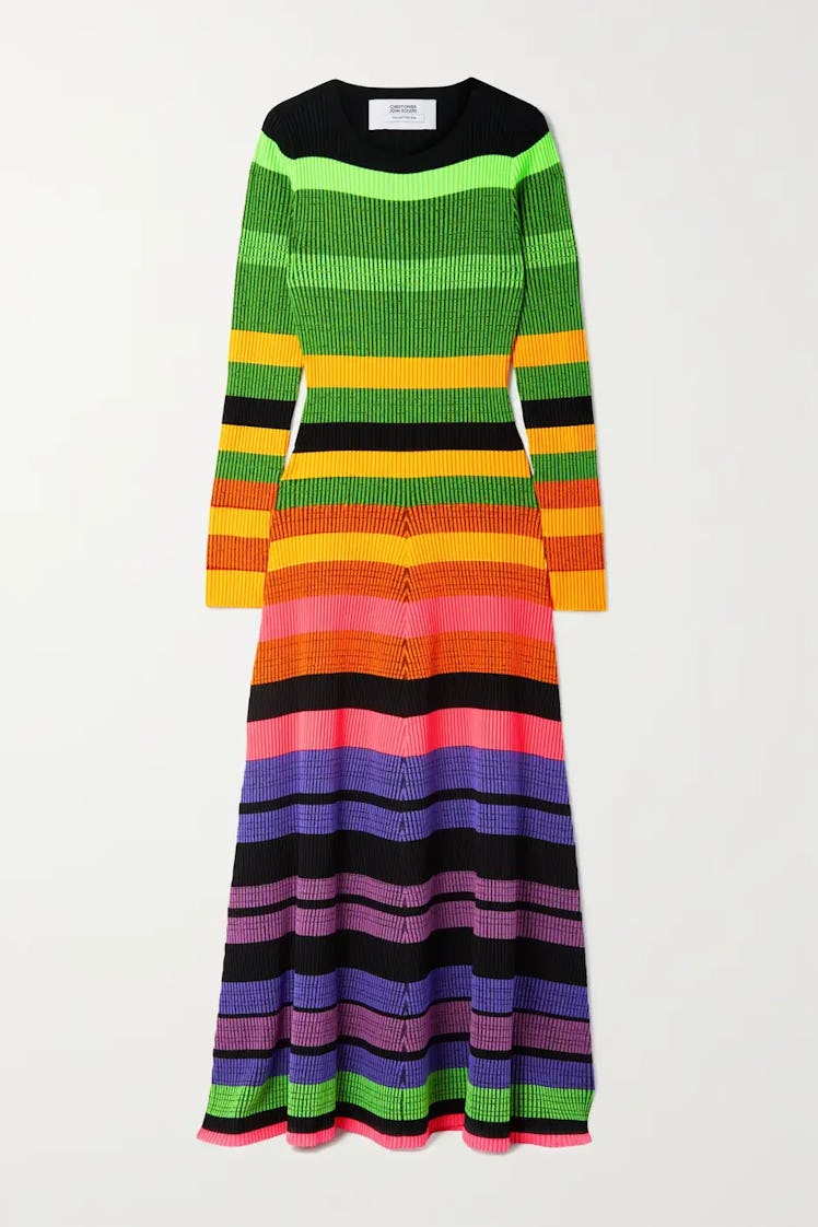 Striped Ribbed-Knit Maxi Dress Christopher John Rogers