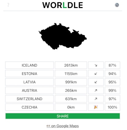 Screenshot of Worldle.