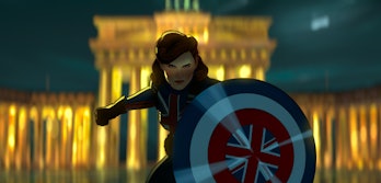 Captain Carter holding her shield in What If? Episode 1
