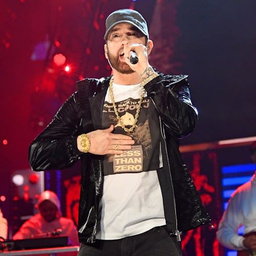 Eminem, dad to Hailie Jade Mathers, performing on stage