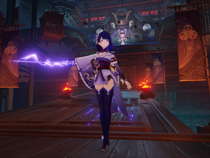 Genshin Impact Raiden Shogun wielding her Electro katana