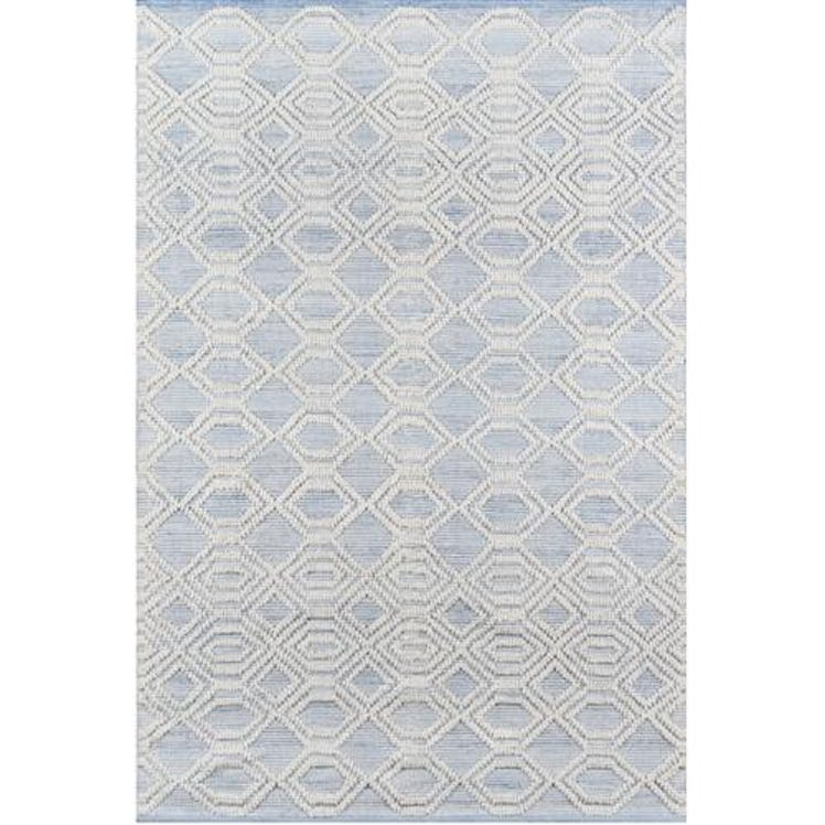 Anaya Modern Blue Hand Woven White Geometric Outdoor Patterned Rug