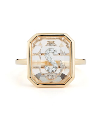 Fine jewelry: Mateo 14K Gold Frame Crystal Quartz Secret Diamond Initial Ring