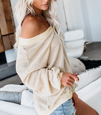 Adreamly Off Shoulder Waffle Knit Sweater