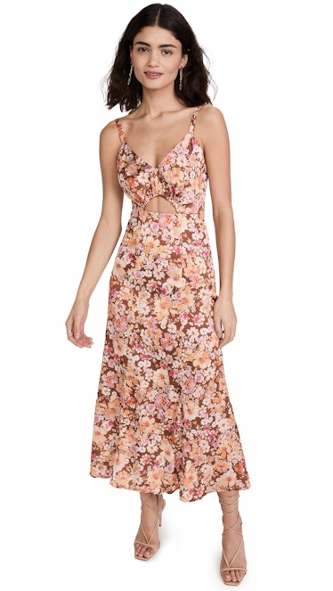 floral midi dress with cutout