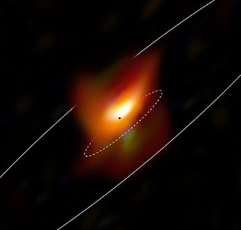 This image, captured with the MATISSE instrument on ESO’s Very Large Telescope Interferometer, shows...