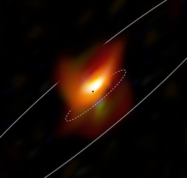 This image, captured with the MATISSE instrument on ESO’s Very Large Telescope Interferometer, shows...