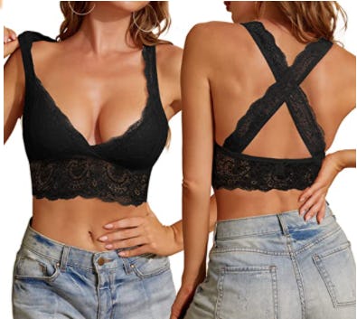 SHEKINI Floral Lace Wirefree Padded Halter Bra