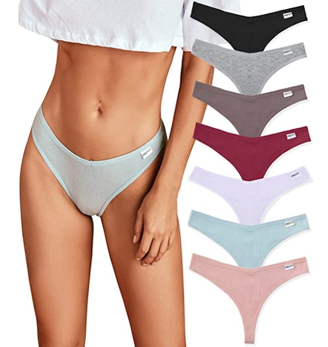FINETOO Low-Rise, V-front, Cotton Thong (7-Pack)