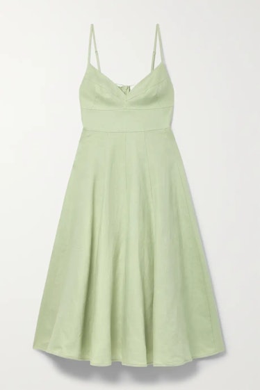 green linen midi dress