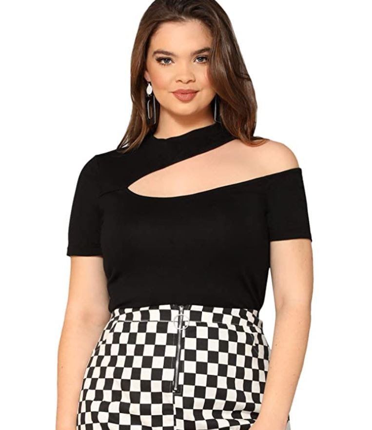 SheIn One Shoulder Short Sleeve Cut Out Tee
