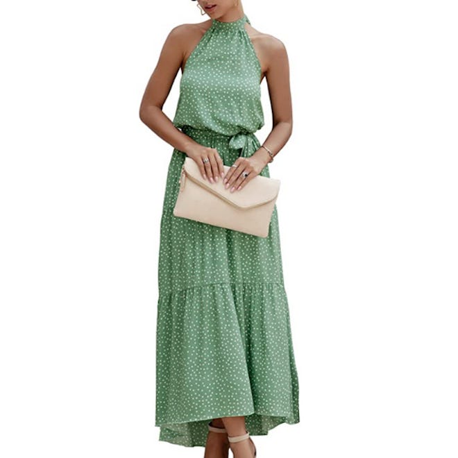 PRETTYGARDEN Halter Neck Sleeveless Maxi Dress