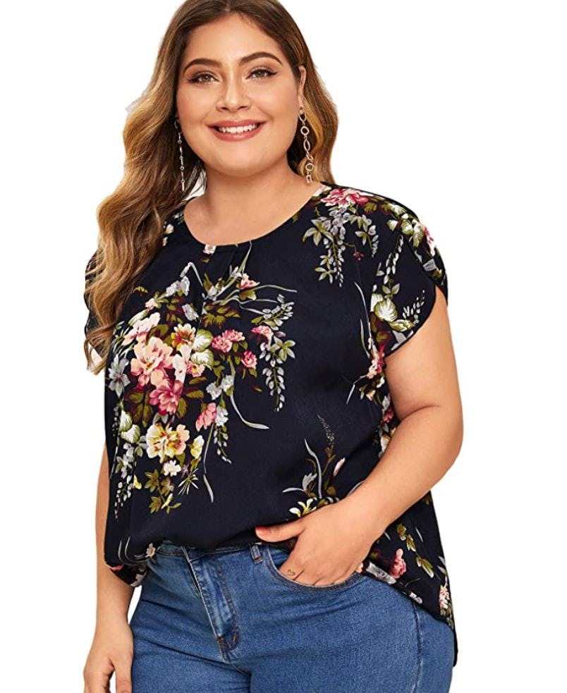 Floerns Floral Print Short Sleeve Blouse