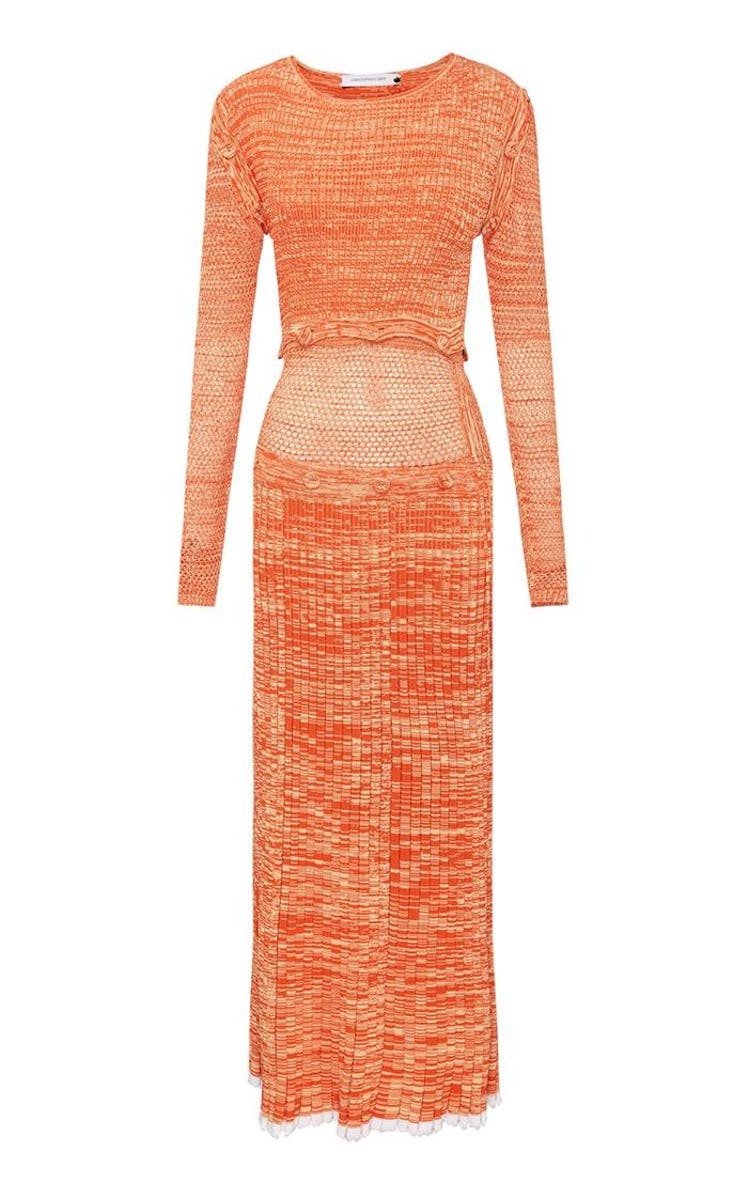 orange knit midi dress
