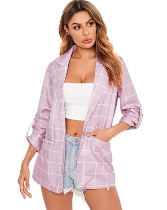 Milumia Plaid Open Front Blazer