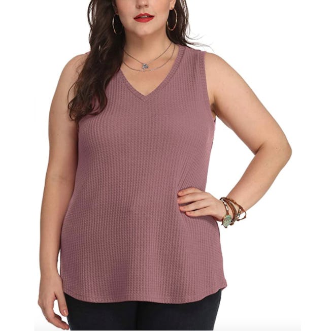 IWOLLENCE Waffle Knit V Neck Tank Top