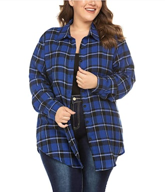 IN'VOLAND Plus Size Flannel Plaid Shirt 
