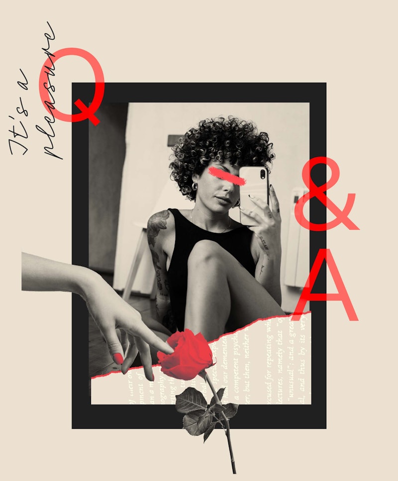 A collage of a woman taking a mirror selfie, a hand reaching a red rose and the letters Q & A.