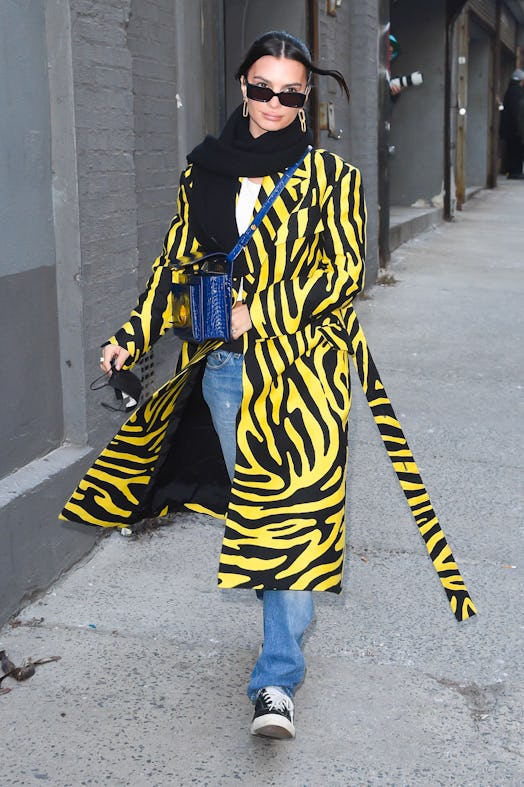 Emily Ratajkowski is seen arriving at the Michael Kors fashion show on February 15, 2022.