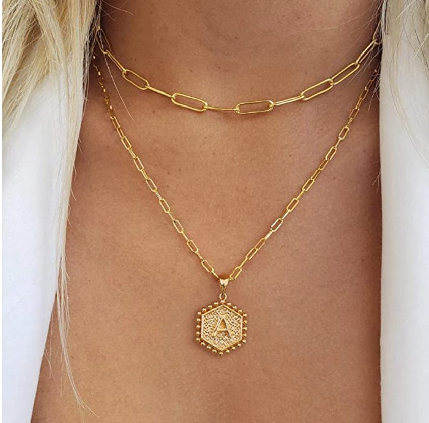 M MOOHAM Dainty Layered Initial Necklace