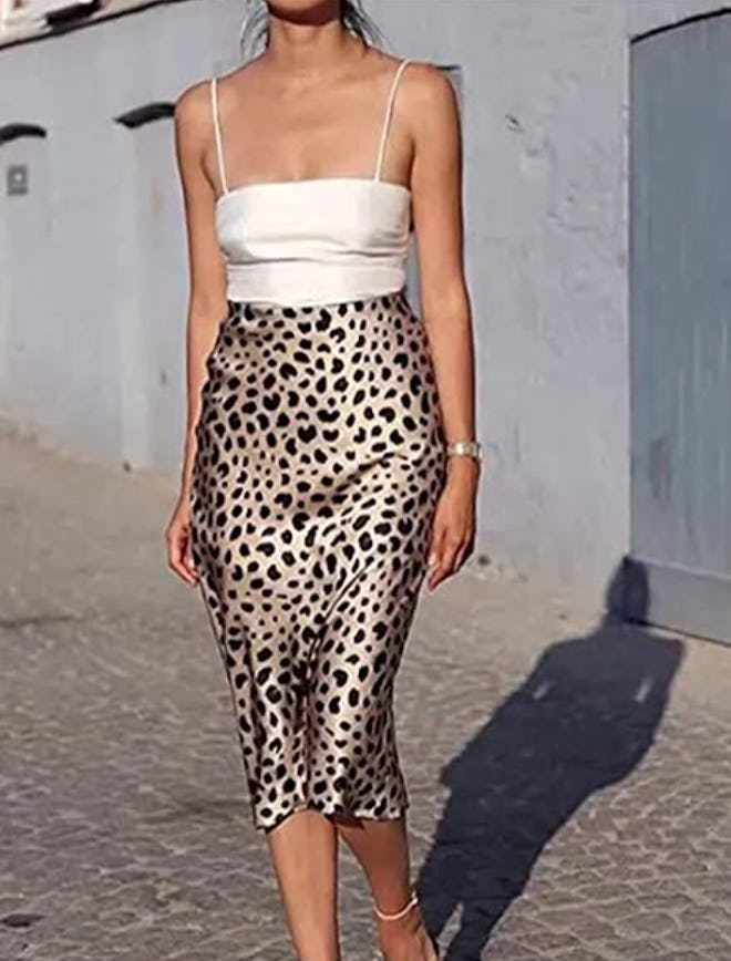 Soowalaoo High-Waist Leopard Midi Skirt 