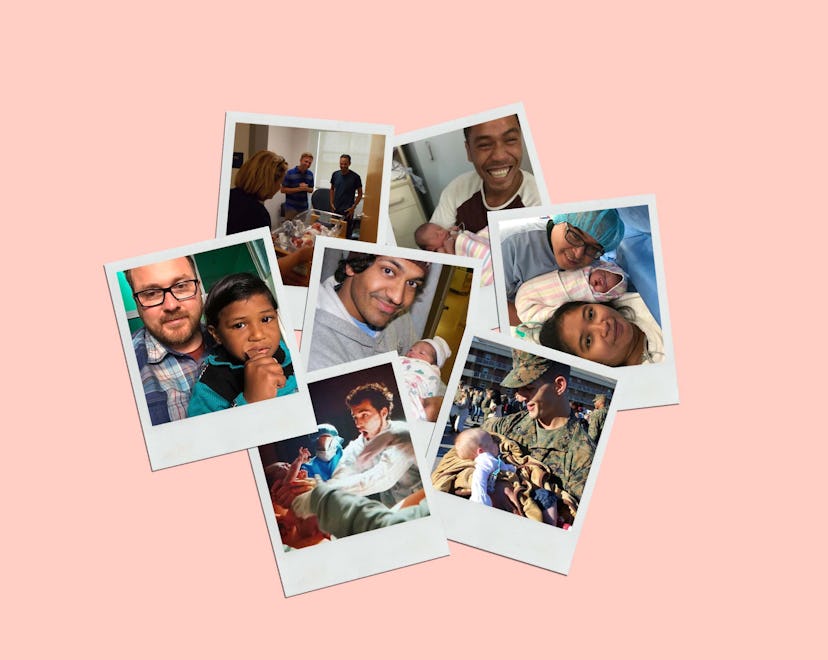 polaroids of new dads with their babies
