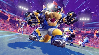 screenshot of Bowser in Mario Strikers Battle League trailer