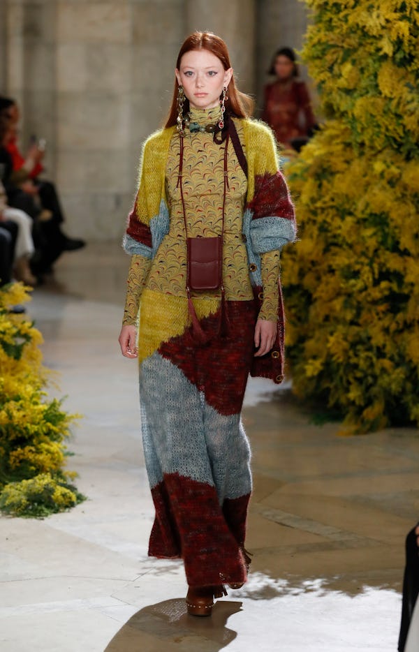model wearing colorful nomadic knitwear