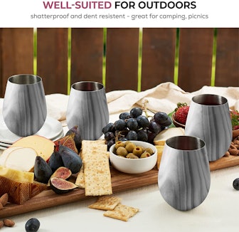 FineDine Stainless Steel Unbreakable Wine Glasses (Set of 4)