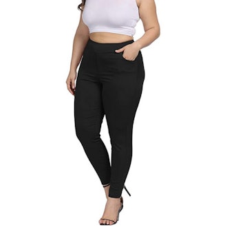 ALLEGRACE Plus Size Slim Fit Pull-on High Waist Pants with Pockets