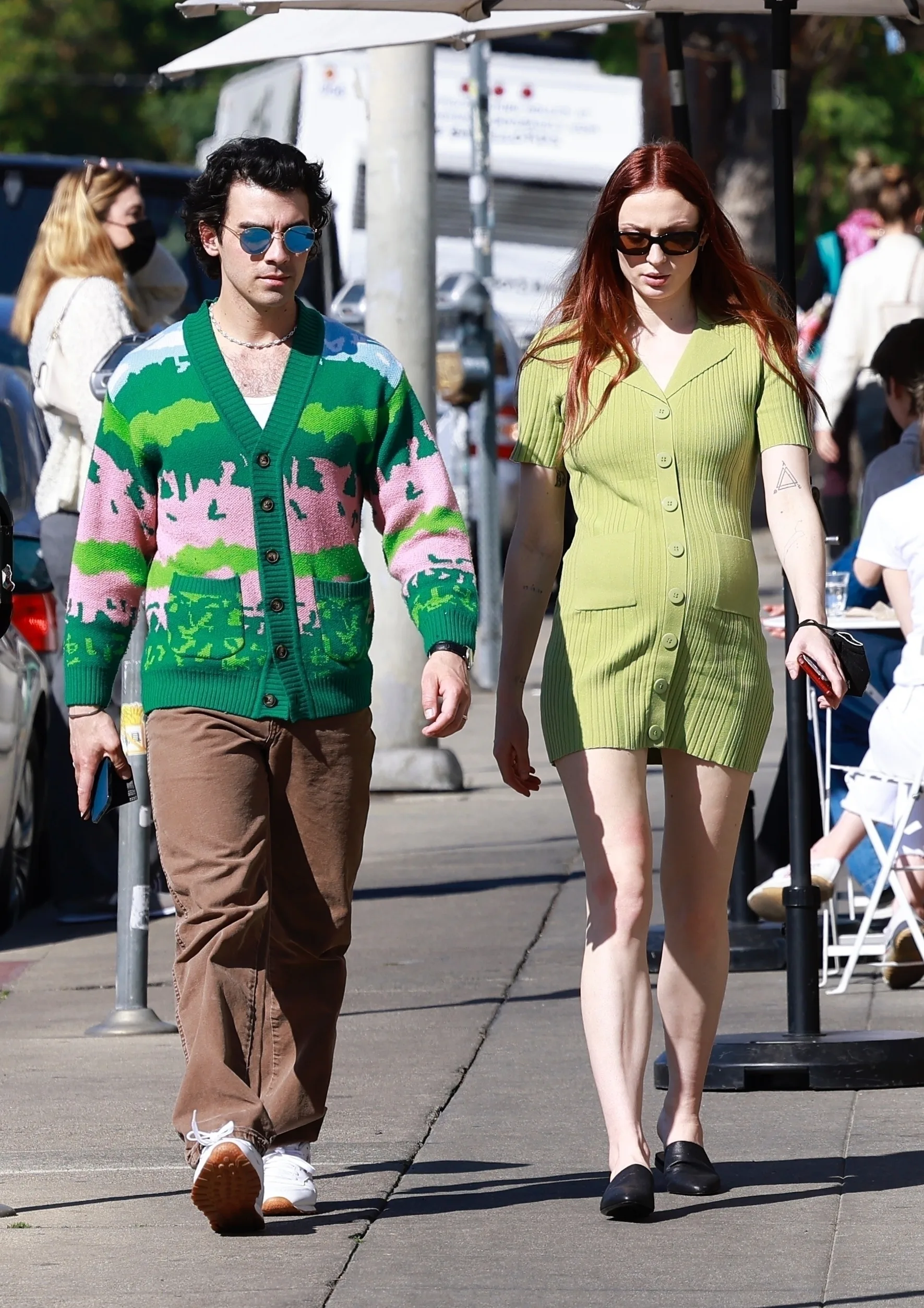Sophie Turner's Green Dress Perfectly Matched With Joe Jonas' Cardigan