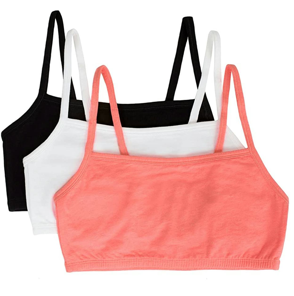 Fruit of the Loom Spaghetti Strap Cotton Pullover Sports Bra (3-Pack)