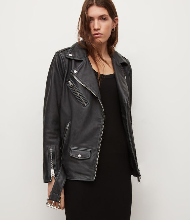 AllSaints Billie Oversized Leather Biker Jacket