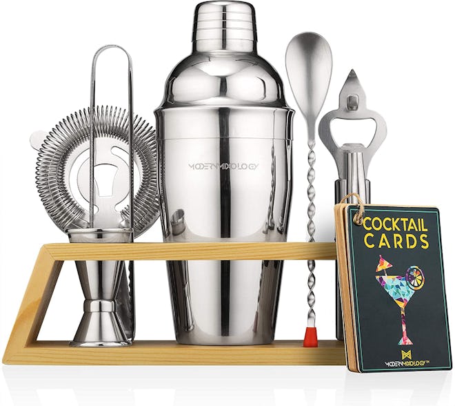 Mixology & Craft Cocktail Shaker Set - Bartender Kit w/ Bamboo Stand