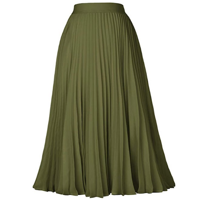 Kate Kasin High Waist Pleated A-Line Swing Skirt