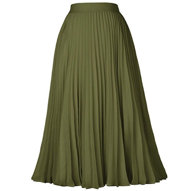 Kate Kasin High Waist Pleated A-Line Swing Skirt 