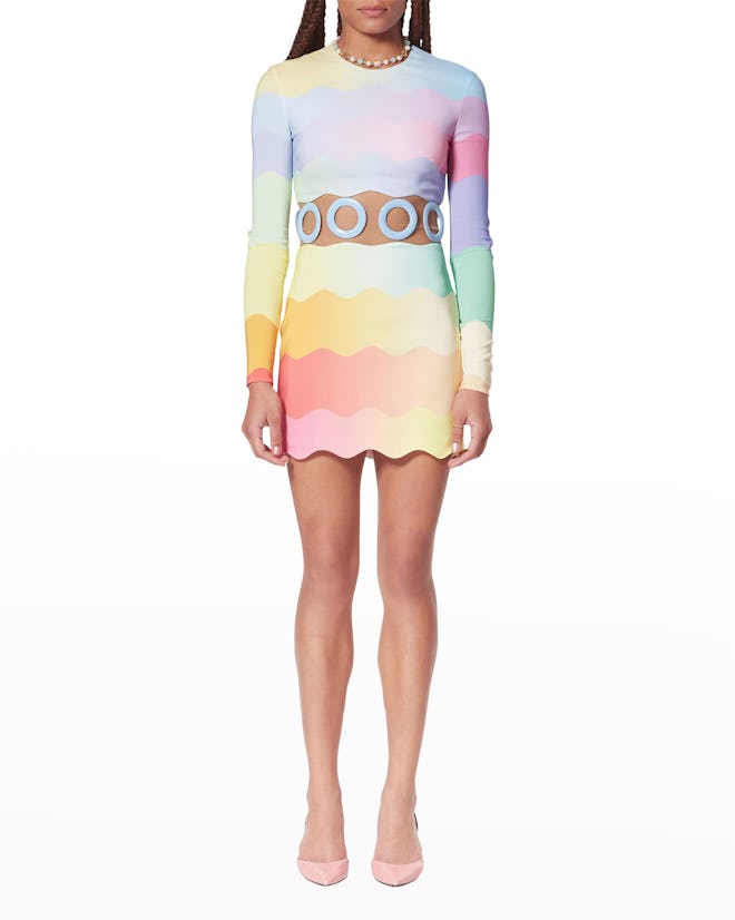 Casablanca Rainbow Wave RIng-Cutout Mini Dress