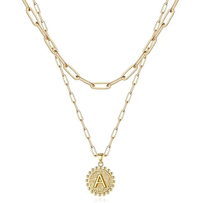 Ursteel Layered Initial Coin Necklace