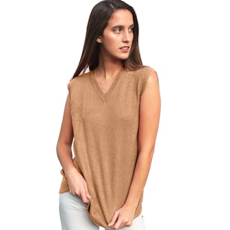 If you like a layered look, check out this oversize alpaca sweater vest. 