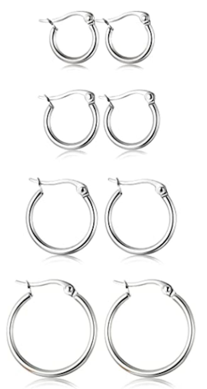 ORAZIO Stainless Steel Hoop Earrings (4 Pairs)